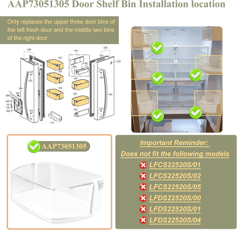 Garsoo حاوية رف الباب AAP73051305، AP5959449 متوافقة مع ثلاجات LG و Kenmore (بعض الطرازات، وليس كلها): LFCS22520S، LFC22770ST، LFC22770SW، LFC22770SB وغيرها، سلة باب بديلة PS11700735، EAP11700735 - Image 4